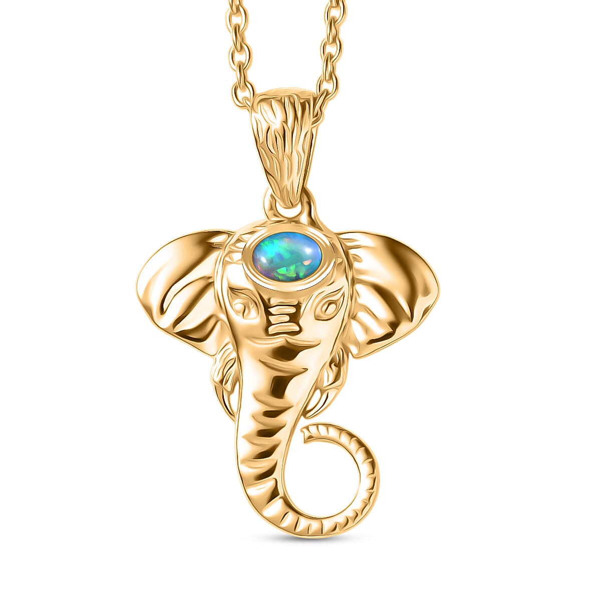 Ethiopian Opal Elephant Head Pendant with Chain (Size 20)