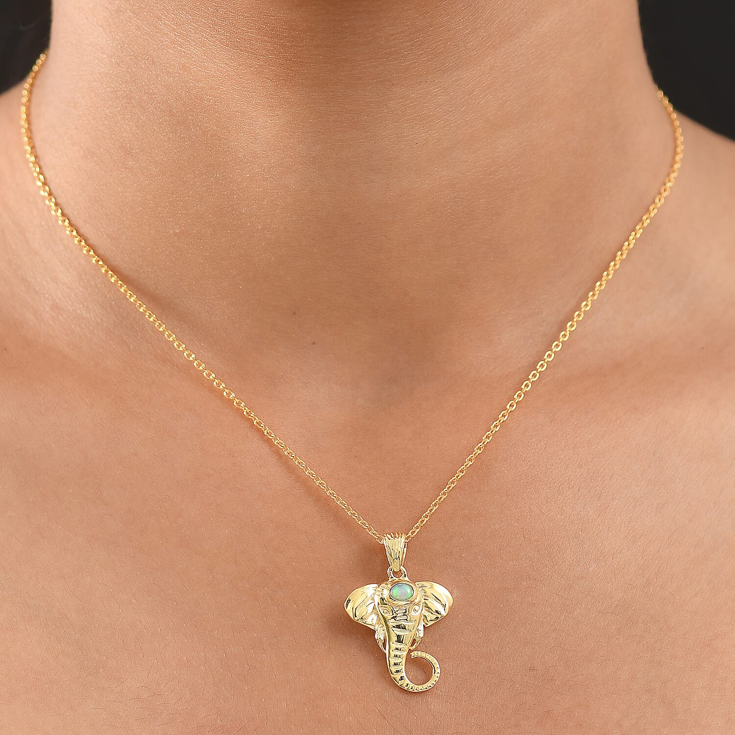 Ethiopian Opal Elephant Head Pendant with Chain (Size 20)