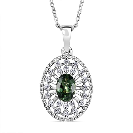 D'Joy Green Apatite & White Zircon Pendant with Chain (Size 20) in Platinum Overlay Sterling Silver 1.19 Ct.