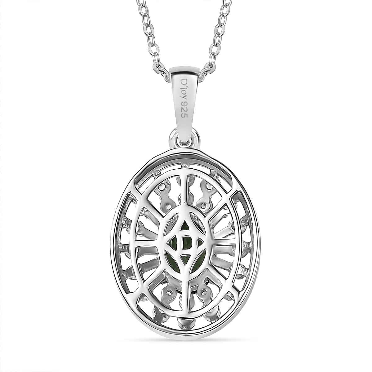 D'Joy Green Apatite & White Zircon Pendant with Chain (Size 20) in Platinum Overlay Sterling Silver 1.19 Ct.