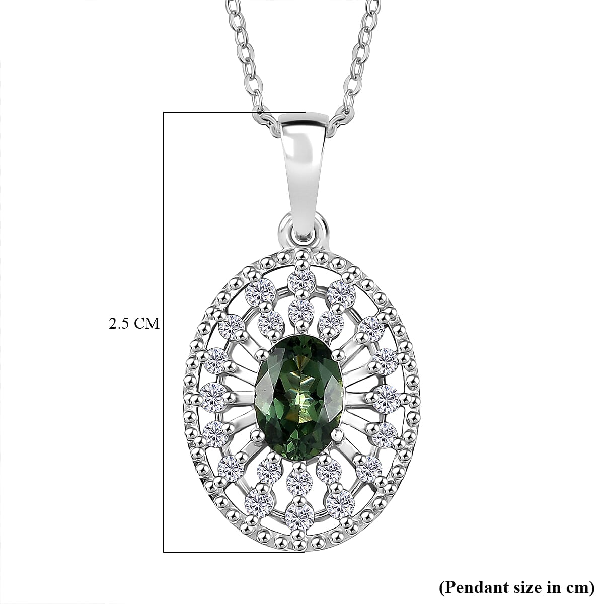 D'Joy Green Apatite & White Zircon Pendant with Chain (Size 20) in Platinum Overlay Sterling Silver 1.19 Ct.