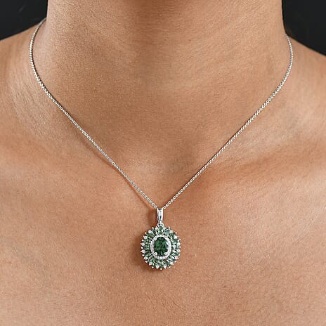D'Joy Green Apatite & Moissanite Pendant with Chain (Size 20) in Rhodium Overlay Sterling Silver 2.90 Ct, Silver Wt. 5.36 Gms.