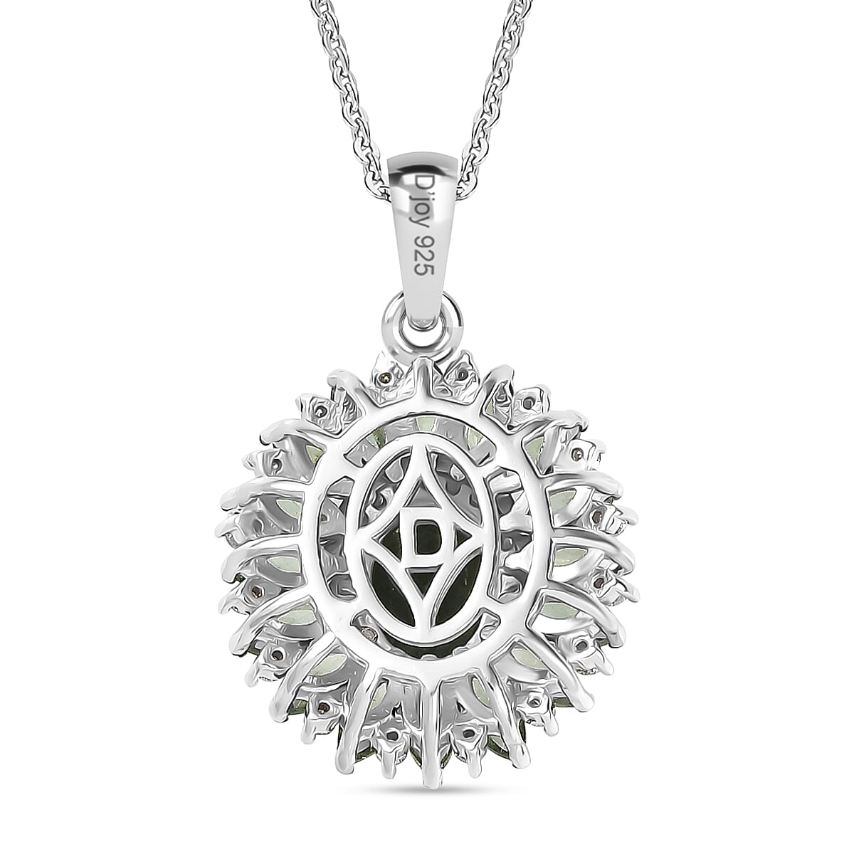 D'Joy Green Apatite & Moissanite Pendant with Chain (Size 20) in Rhodium Overlay Sterling Silver 2.90 Ct, Silver Wt. 5.36 Gms.
