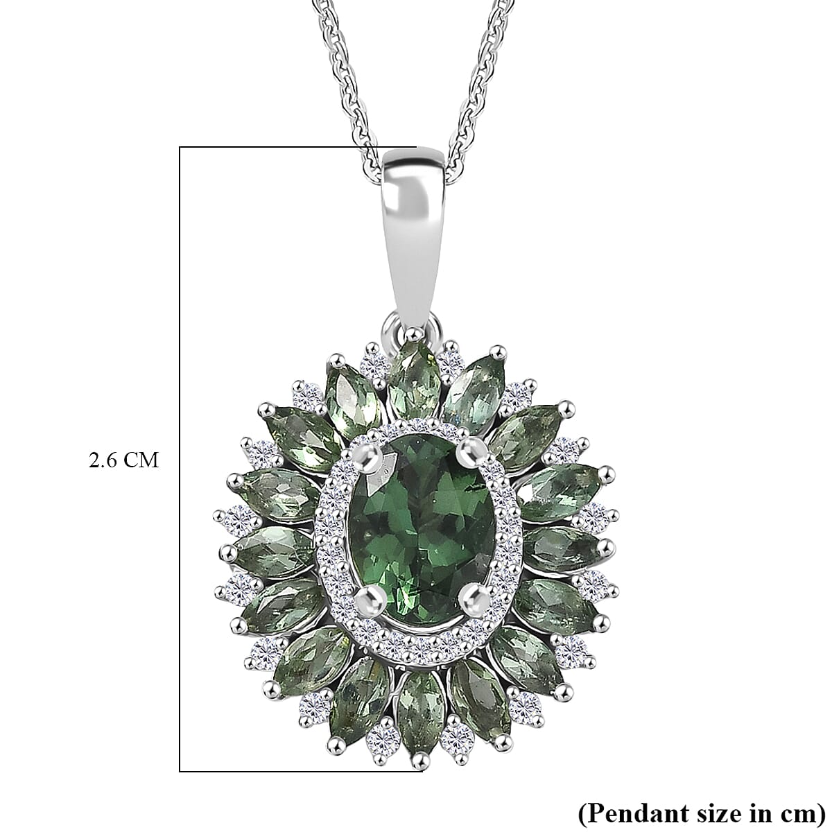 D'Joy Green Apatite & Moissanite Pendant with Chain (Size 20) in Rhodium Overlay Sterling Silver 2.90 Ct, Silver Wt. 5.36 Gms.