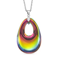 Blue Crystal Teardrop Pendant with Chain (Size 24) in Silver Tone