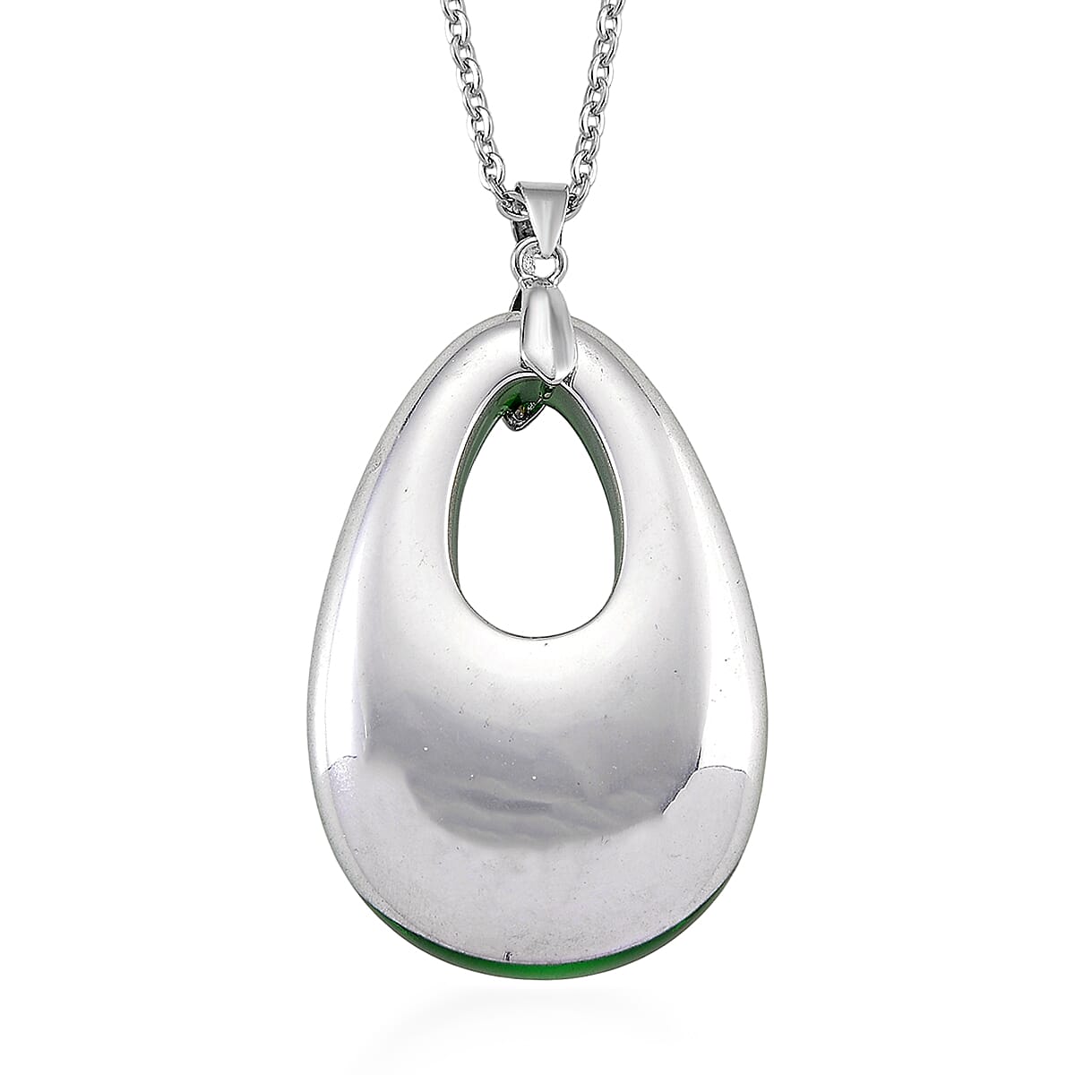 Magic Color Crystal Teardrop Pendant with Chain (Size 24) in Silver Tone