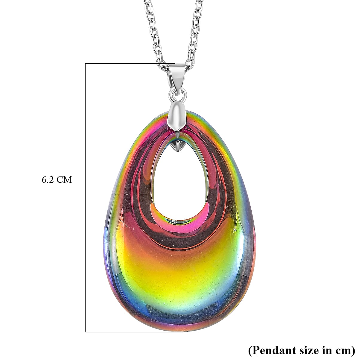 Magic Color Crystal Teardrop Pendant with Chain (Size 24) in Silver Tone