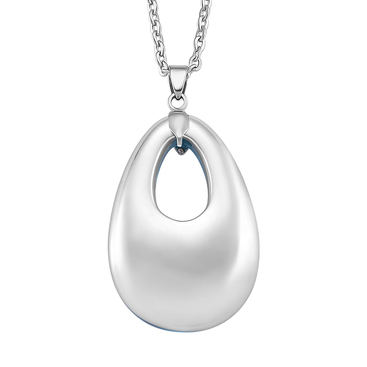 Light Blue Crystal Teardrop Pendant with Chain (Size 24) in Silver Tone
