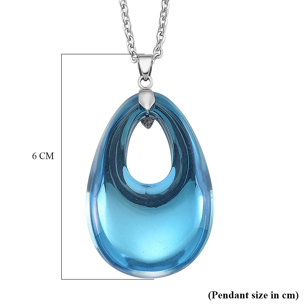 Light Blue Crystal Teardrop Pendant with Chain (Size 24) in Silver Tone