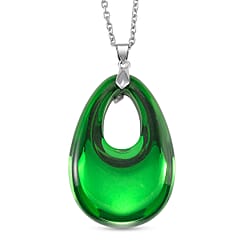 Blue Crystal Teardrop Pendant with Chain (Size 24) in Silver Tone