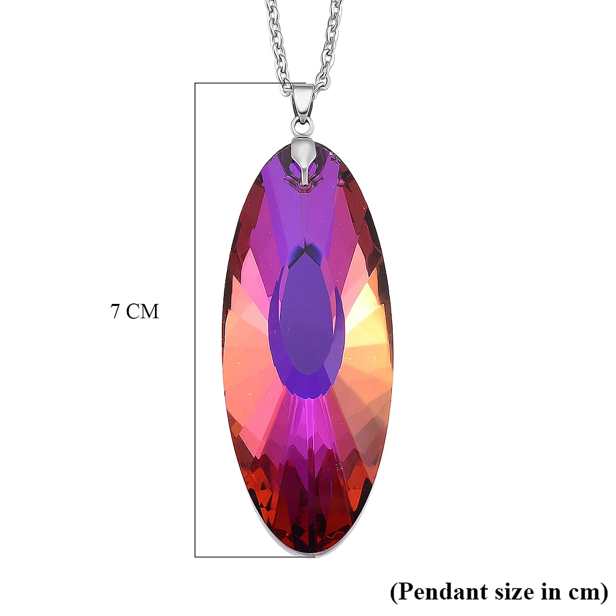 Set of 2 - Yellow & Red Color Crystal Oval Solitaire Pendant with Chain (Size 24) in Silver Tone