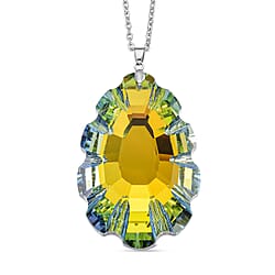 Green Magic Color Crystal Pendant with Chain (Size 24) in Silver Tone