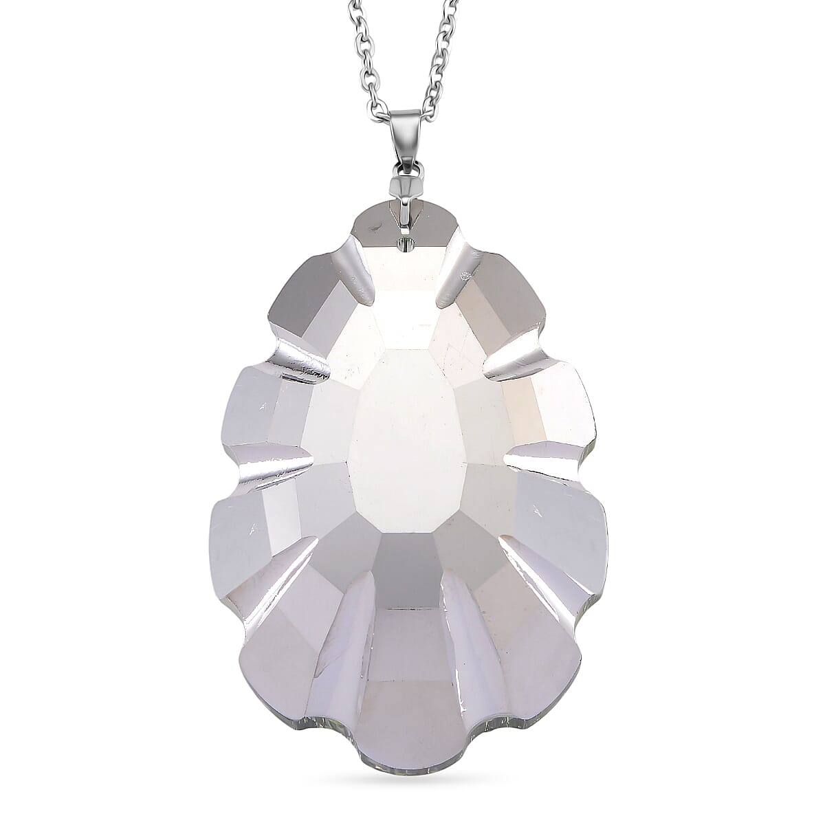 Yellow Crystal Pendant with Chain (Size 24) in Silver Tone