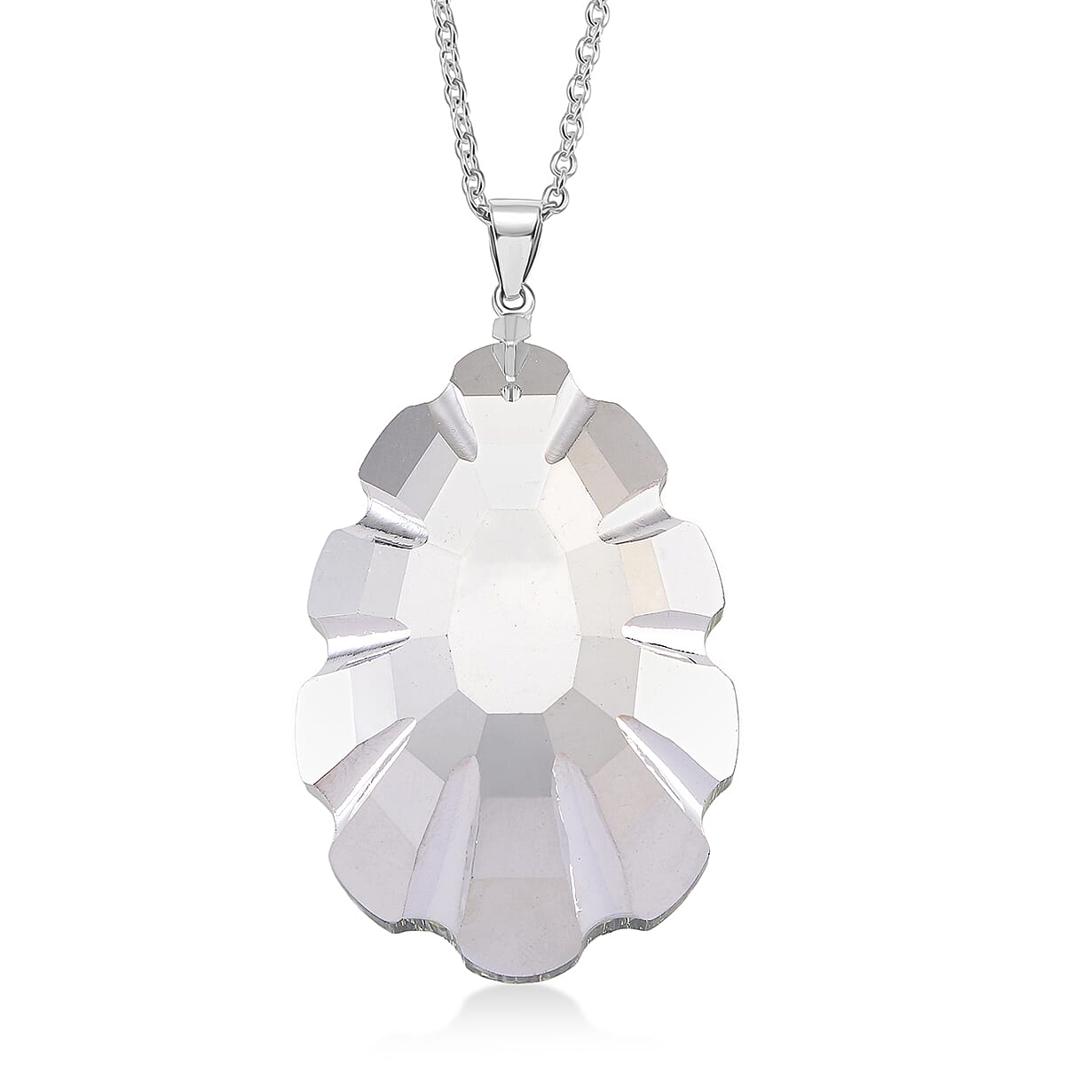 Green Magic Color Crystal Pendant with Chain (Size 24) in Silver Tone