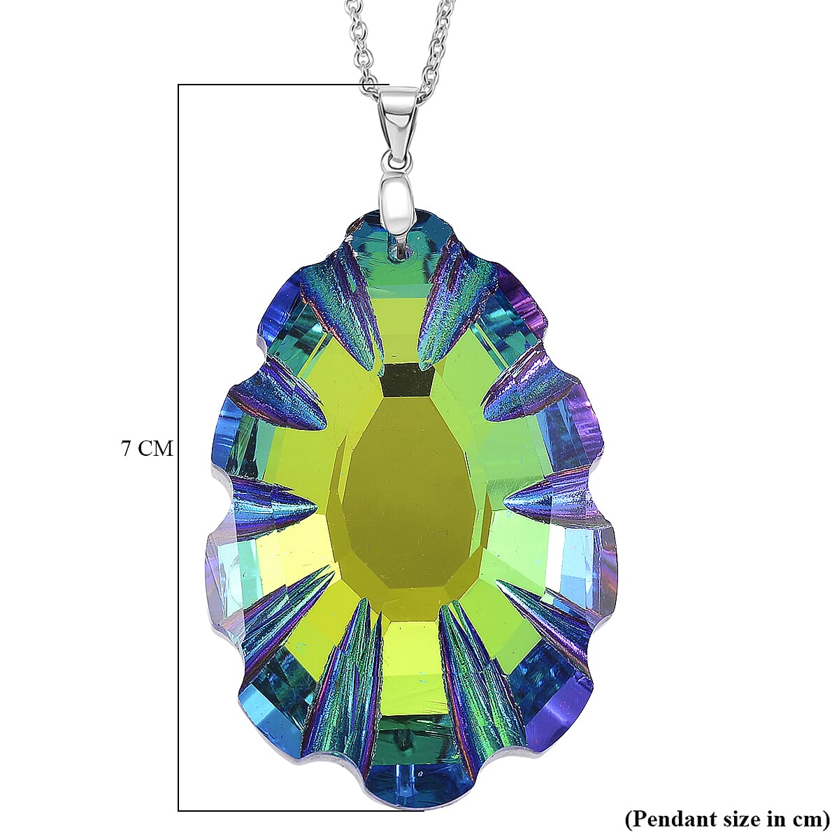 Green Magic Color Crystal Pendant with Chain (Size 24) in Silver Tone