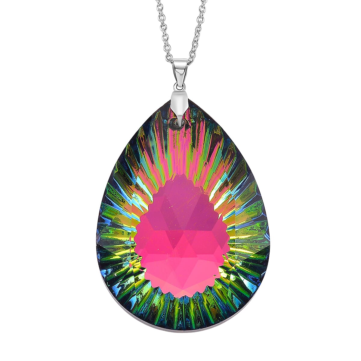 Magic Color Crystal Pendant with Chain (Size 24) Stainless Steel  2.010  Ct.