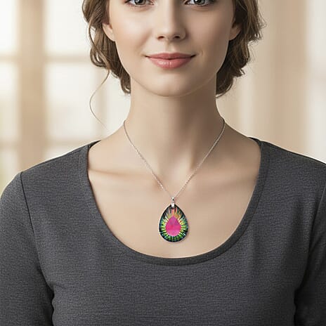Magic Color Crystal Pear Solitaire Pendant with Chain (Size 24) in Silver Tone