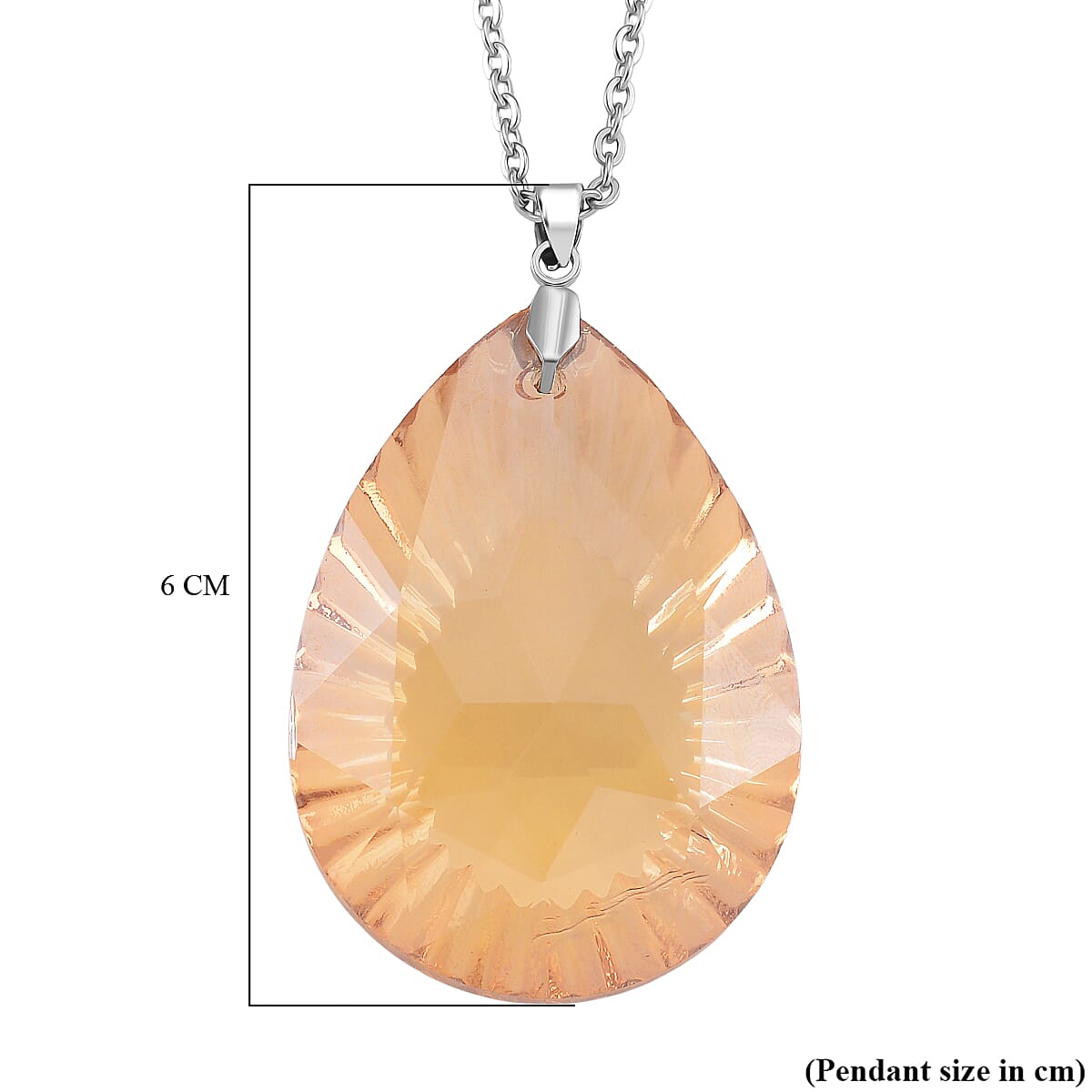 Champagne Color Crystal Pear Solitaire Pendant with Chain (Size 24) in Silver Tone