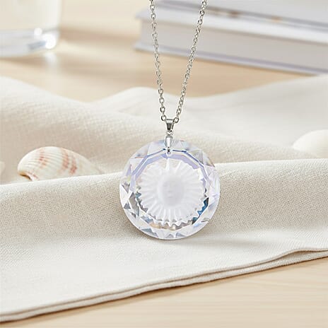 White Magic Color Crystal Sun Pendant with Chain (Size 24) in Silver Tone