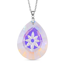 Green Magic Color Crystal Pendant with Chain (Size 24) in Silver Tone