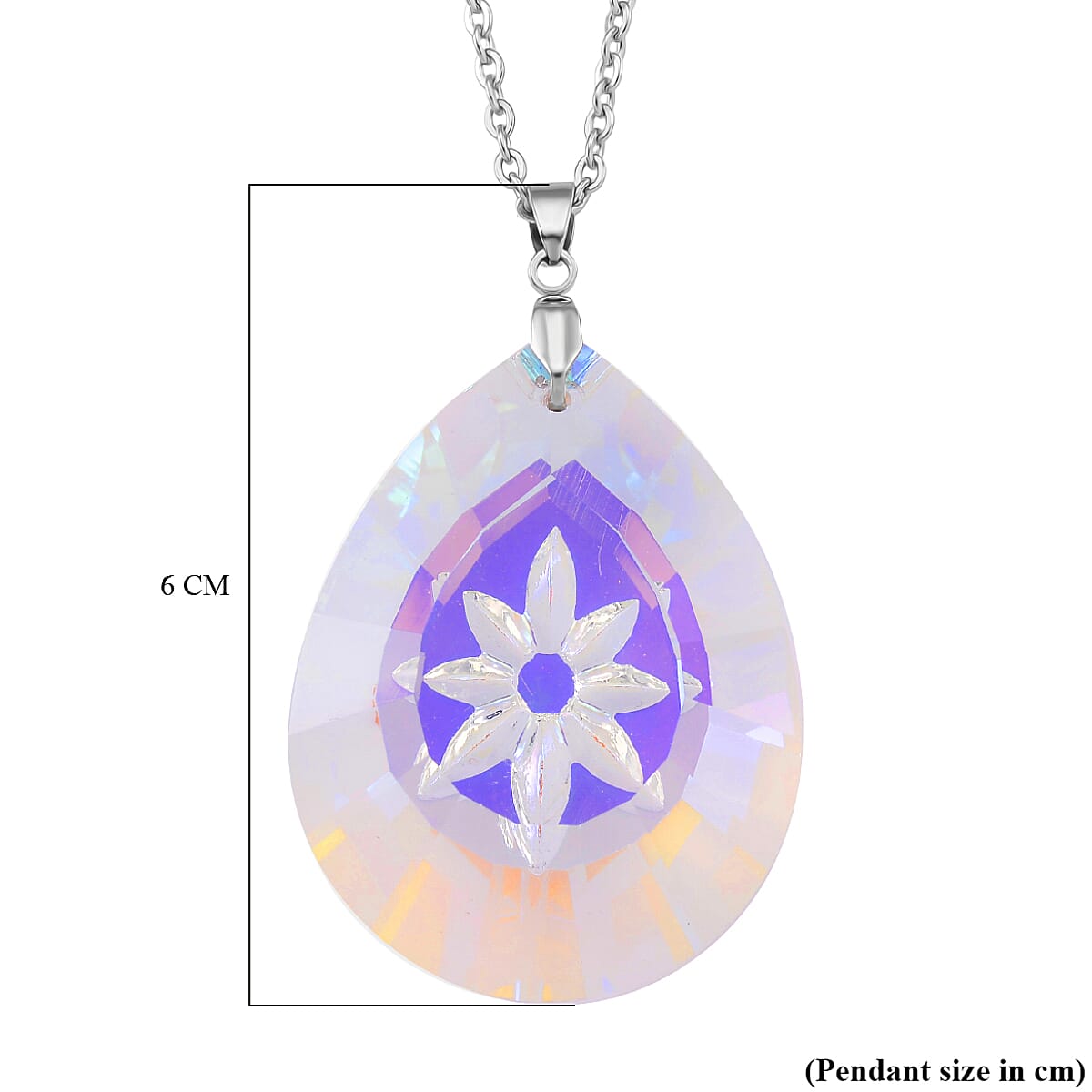 White Magic Color Crystal Flower Pendant with Chain (Size 24) in Silver Tone