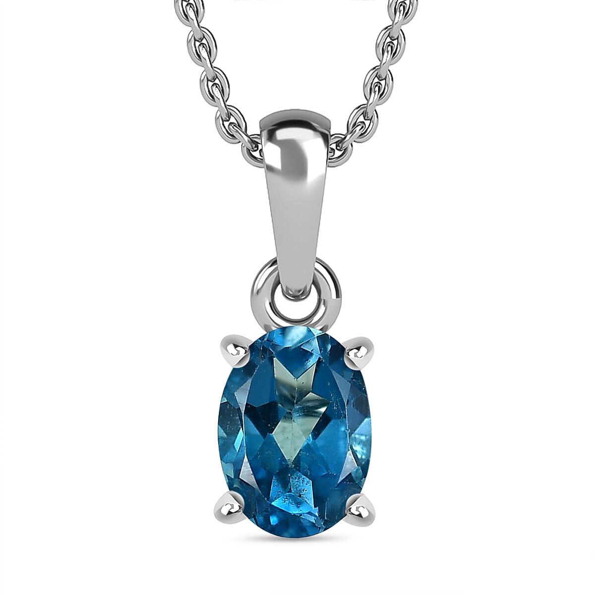 Certified London Blue Topaz Pendant with Chain (Size - 20) in Platinum Overlay Sterling Silver