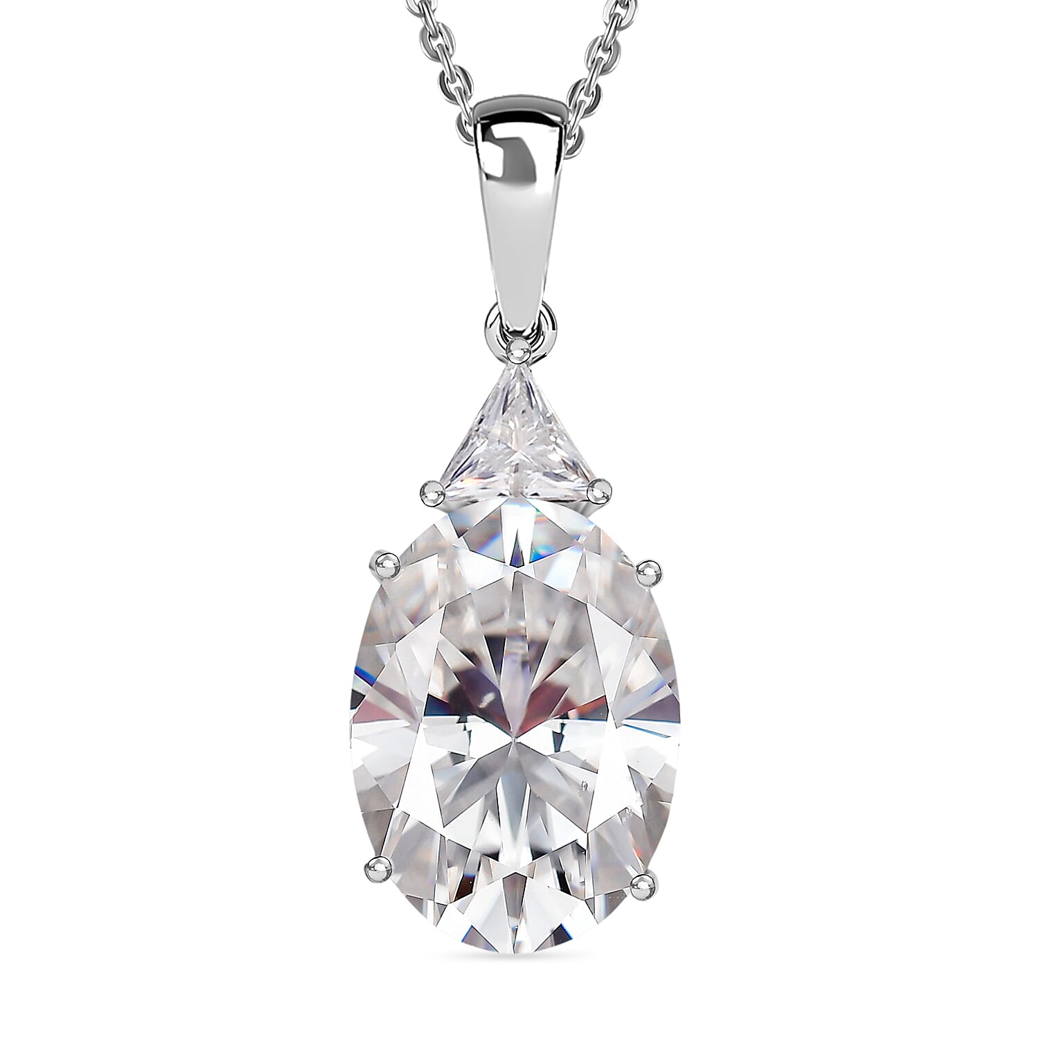 MONSTER DEAL - D'Joy Moissanite Pendant with Chain (Size 20) in Rhodium Overlay Sterling Silver 13.43 Ct.