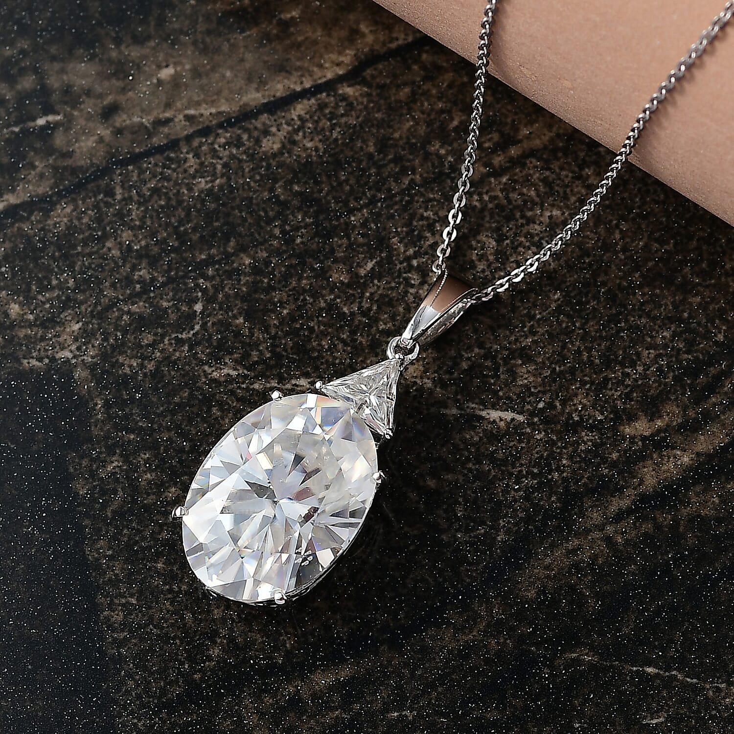 MONSTER DEAL - D'Joy Moissanite Pendant with Chain (Size 20) in Rhodium Overlay Sterling Silver 13.43 Ct.