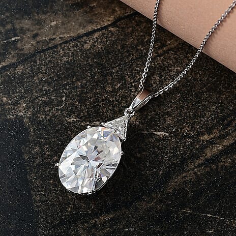 MONSTER DEAL - D'Joy Moissanite Pendant with Chain (Size 20) in Rhodium Overlay Sterling Silver 13.43 Ct.