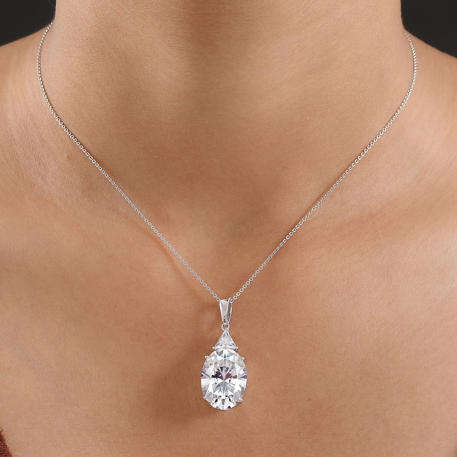 MONSTER DEAL - D'Joy Moissanite Pendant with Chain (Size 20) in Rhodium Overlay Sterling Silver 13.43 Ct.