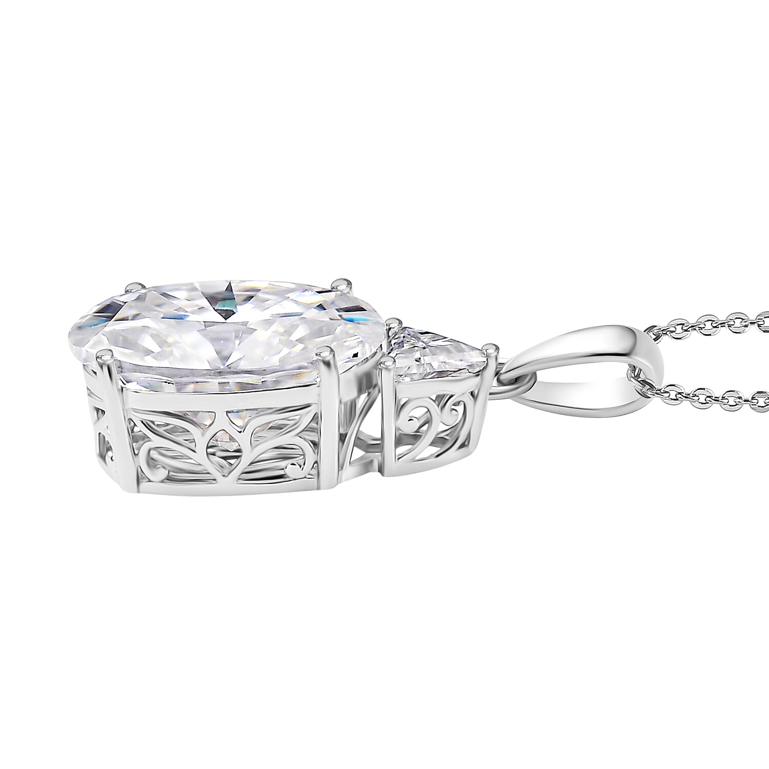 MONSTER DEAL - D'Joy Moissanite Pendant with Chain (Size 20) in Rhodium Overlay Sterling Silver 13.43 Ct.