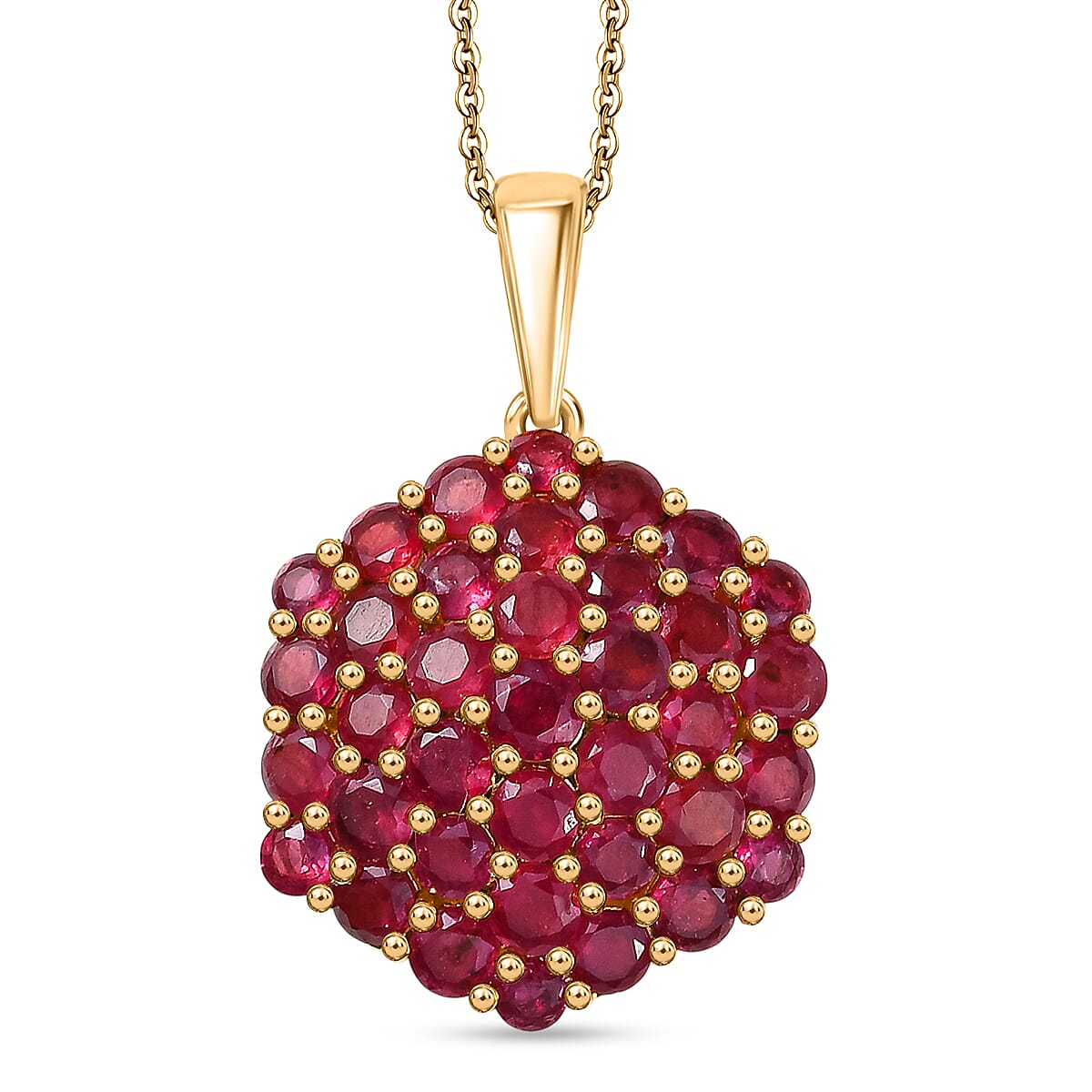 D'Joy African Ruby Pendant with Chain (Size 20) in 18K Vermeil Yellow Gold Plated Sterling Silver 5.33 Ct.