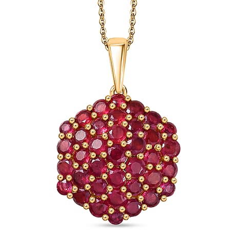 D'Joy African Ruby Pendant with Chain (Size 20) in 18K Vermeil Yellow Gold Plated Sterling Silver 5.33 Ct.