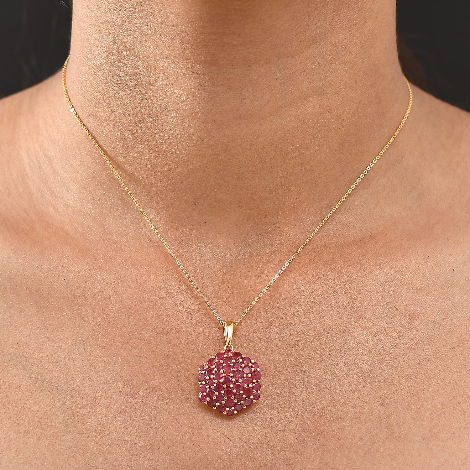D'Joy African Ruby Pendant with Chain (Size 20) in 18K Vermeil Yellow Gold Plated Sterling Silver 5.33 Ct.