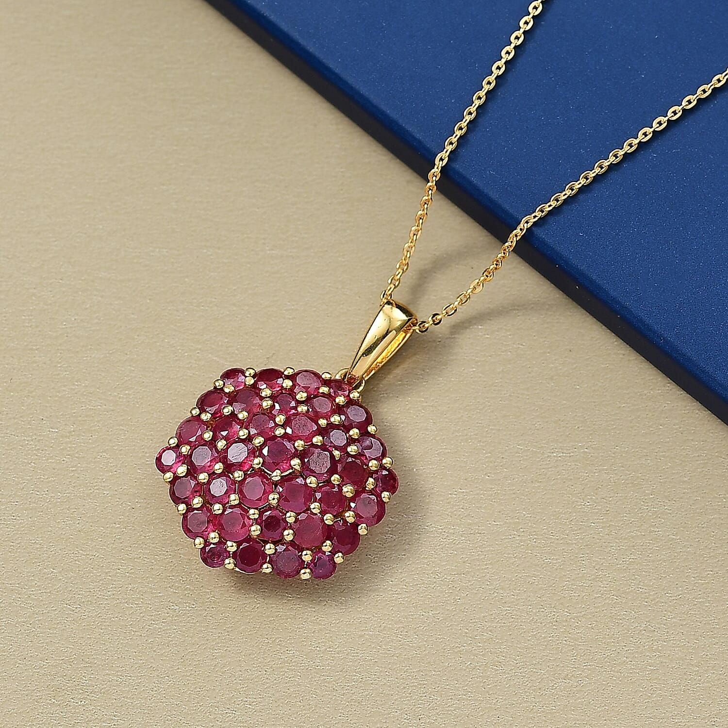 D'Joy African Ruby Pendant with Chain (Size 20) in 18K Vermeil Yellow Gold Plated Sterling Silver 5.33 Ct.
