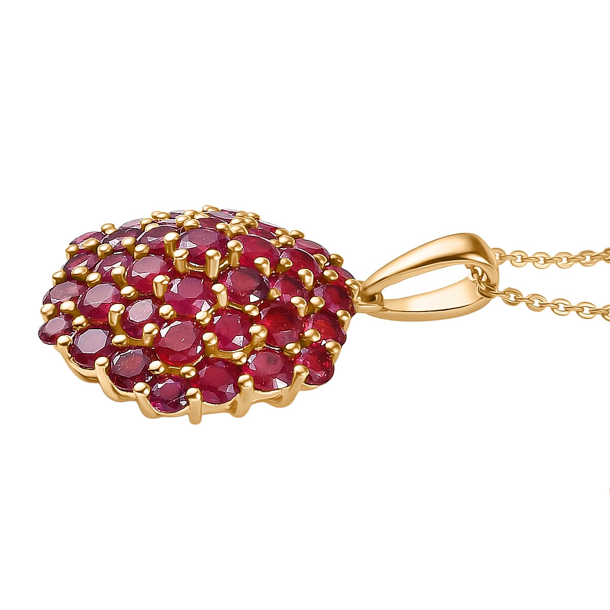 D'Joy African Ruby Pendant with Chain (Size 20) in 18K Vermeil Yellow Gold Plated Sterling Silver 5.33 Ct.