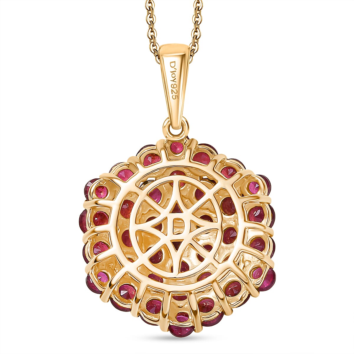 D'Joy African Ruby Pendant with Chain (Size 20) in 18K Vermeil Yellow Gold Plated Sterling Silver 5.33 Ct.