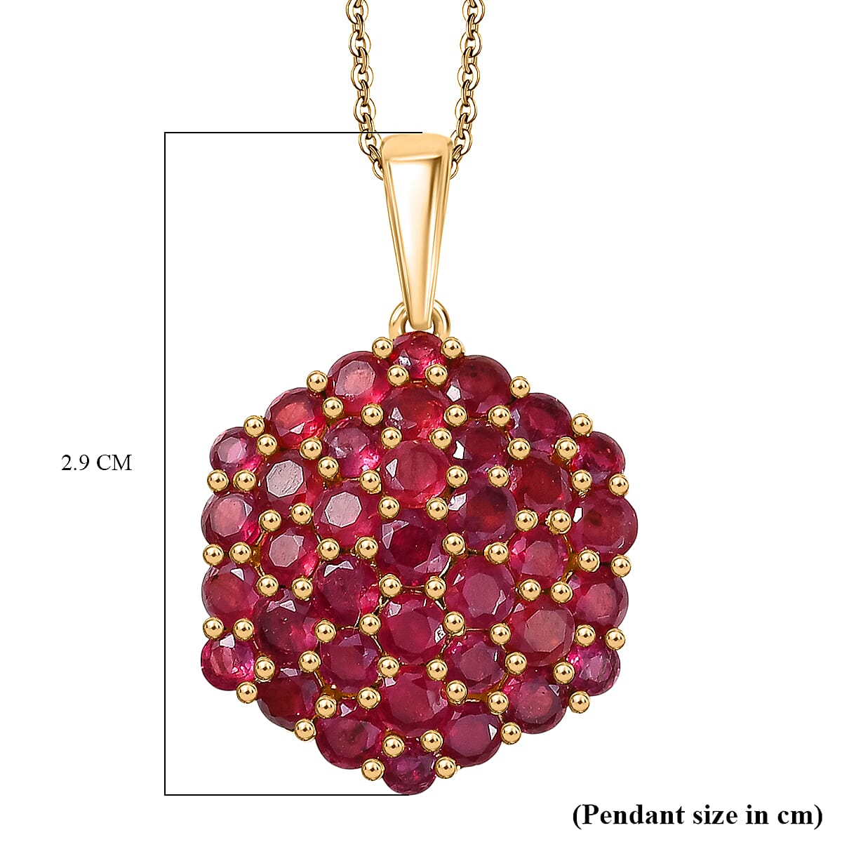 D'Joy African Ruby Pendant with Chain (Size 20) in 18K Vermeil Yellow Gold Plated Sterling Silver 5.33 Ct.