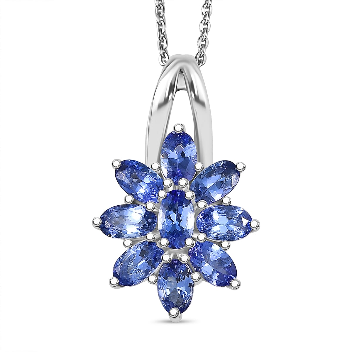 D'Joy Tanzanite Pendant with Chain (Size 20) in Platinum Overlay Sterling Silver 2.03 Ct.