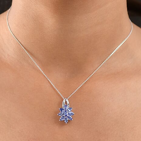 D'Joy Tanzanite Pendant with Chain (Size 20) in Platinum Overlay Sterling Silver 2.03 Ct.