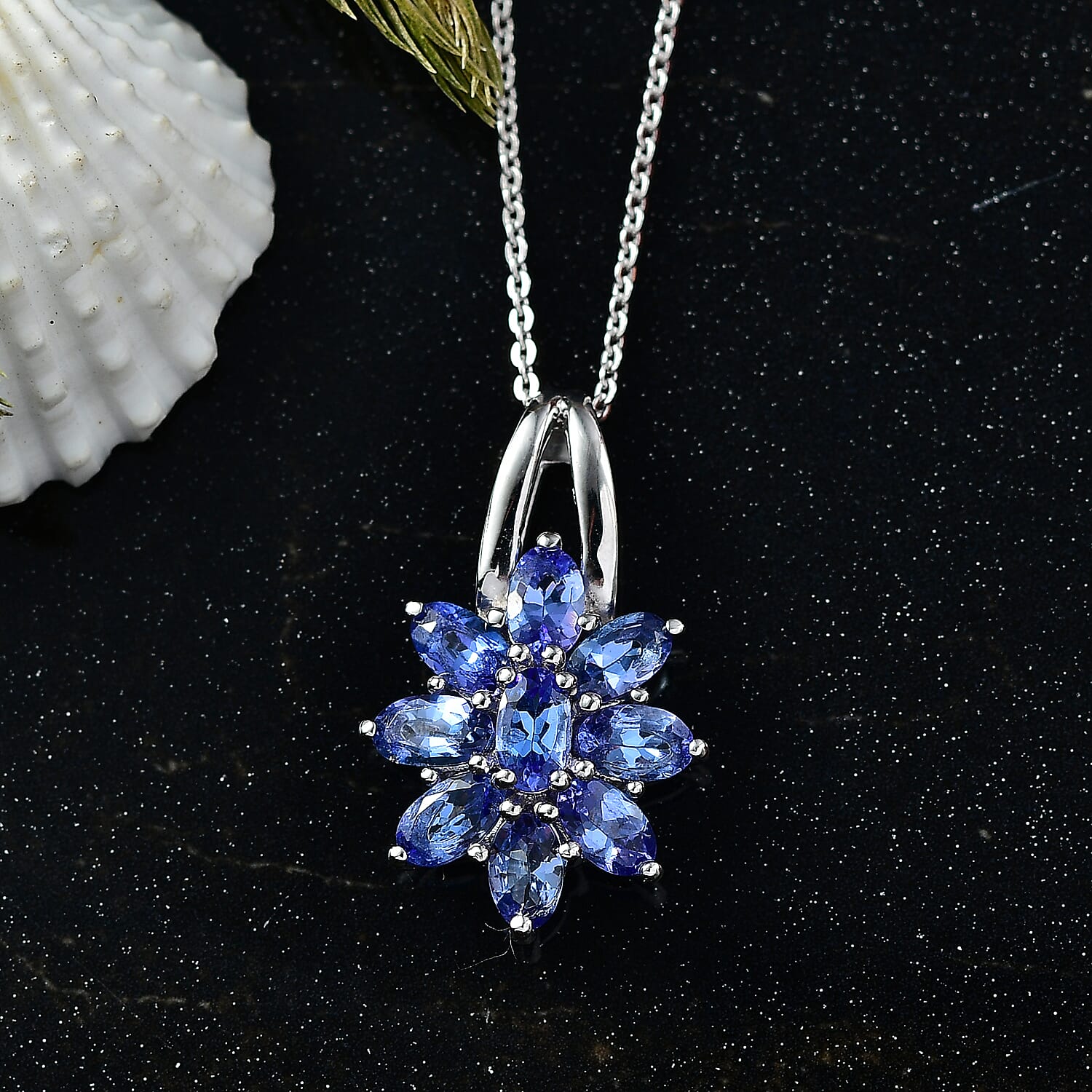 D'Joy Tanzanite Pendant with Chain (Size 20) in Platinum Overlay Sterling Silver 2.03 Ct.