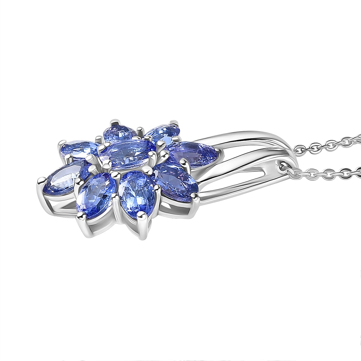 D'Joy Tanzanite Pendant with Chain (Size 20) in Platinum Overlay Sterling Silver 2.03 Ct.