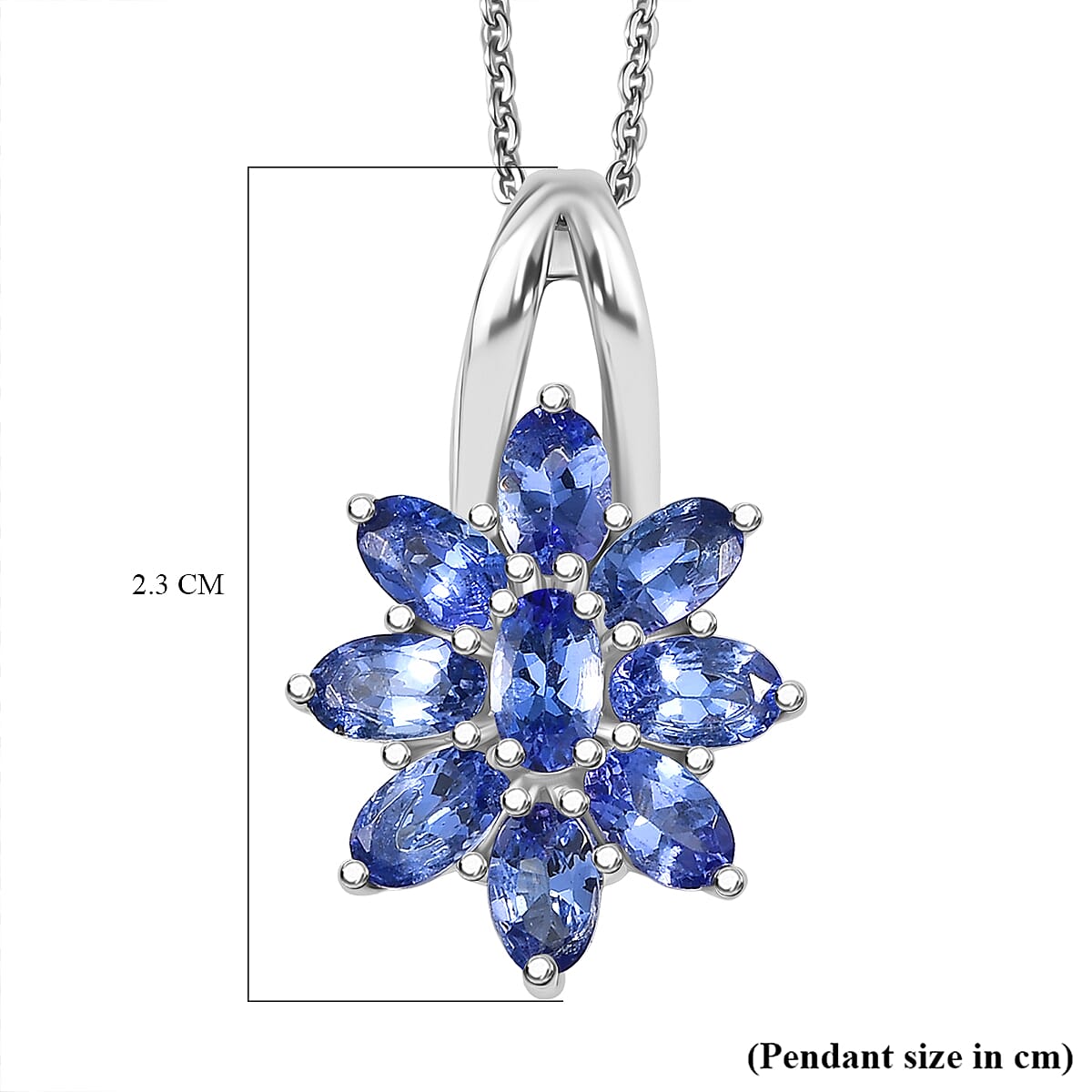 D'Joy Tanzanite Pendant with Chain (Size 20) in Platinum Overlay Sterling Silver 2.03 Ct.