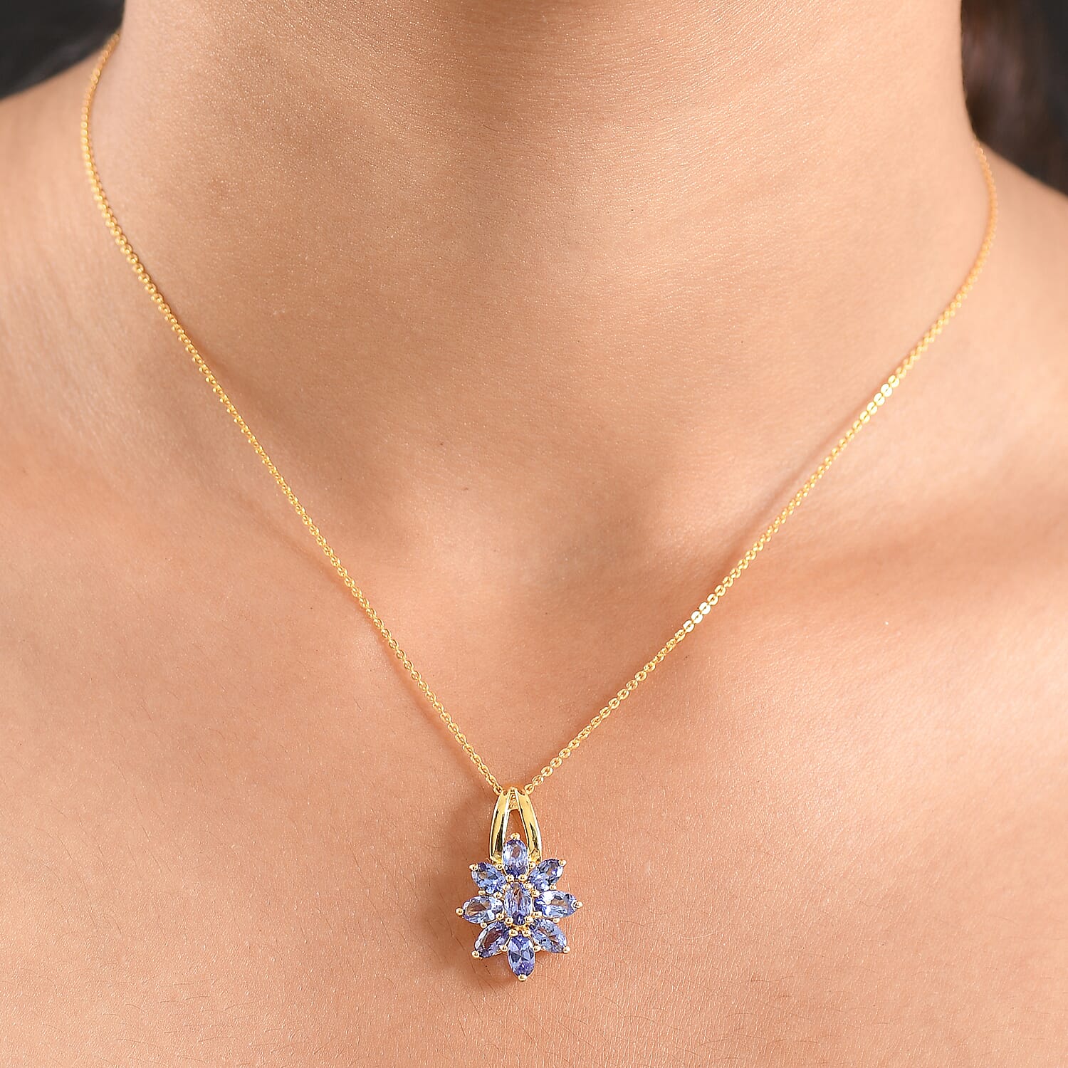 D'Joy Tanzanite Pendant with Chain (Size 20) in Yellow Gold Plated Sterling Silver 2.03 Ct.