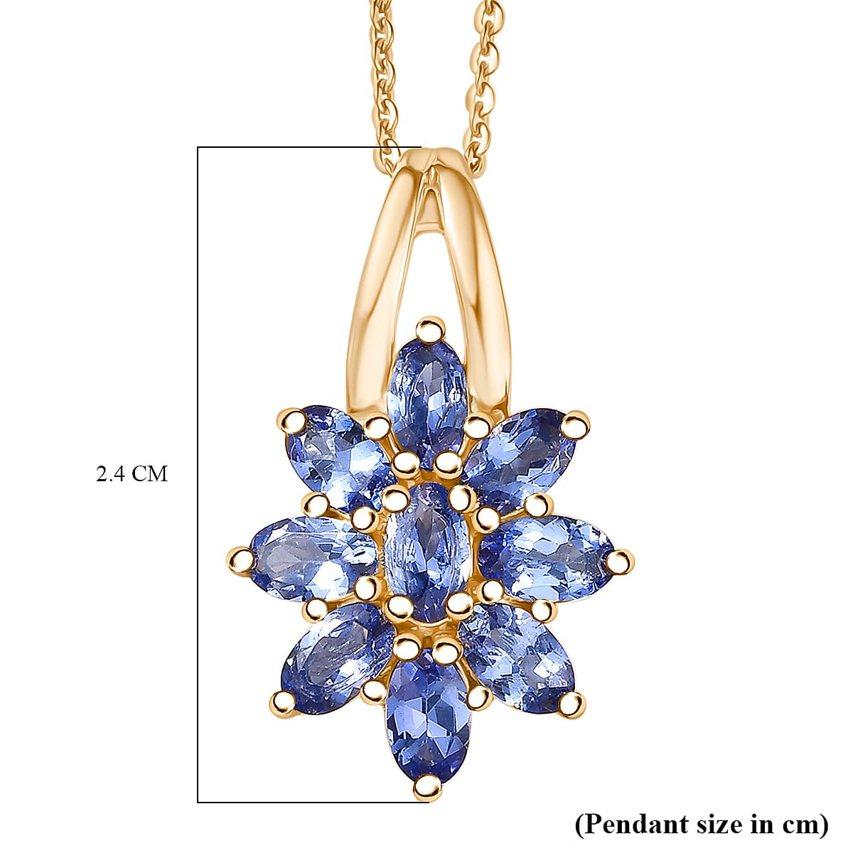 D'Joy Tanzanite Pendant with Chain (Size 20) in Yellow Gold Plated Sterling Silver 2.03 Ct.