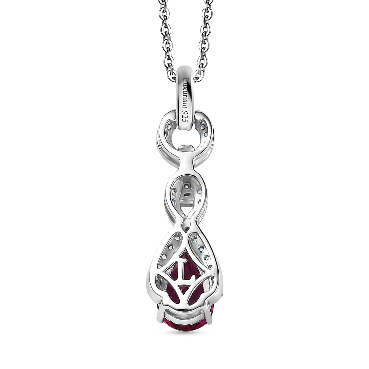 Luxuriant Lab Grown Bixbite & White Zircon Pendant with Chain (Size 20) in Rhodium Overlay Sterling Silver 1.00 Ct.