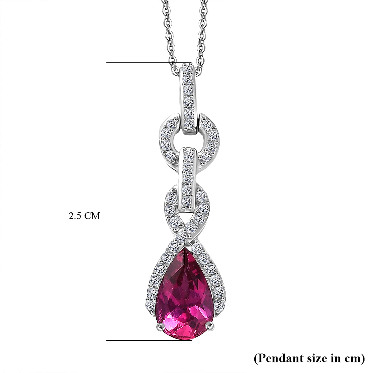 Luxuriant Lab Grown Bixbite & White Zircon Pendant with Chain (Size 20) in Rhodium Overlay Sterling Silver 1.00 Ct.