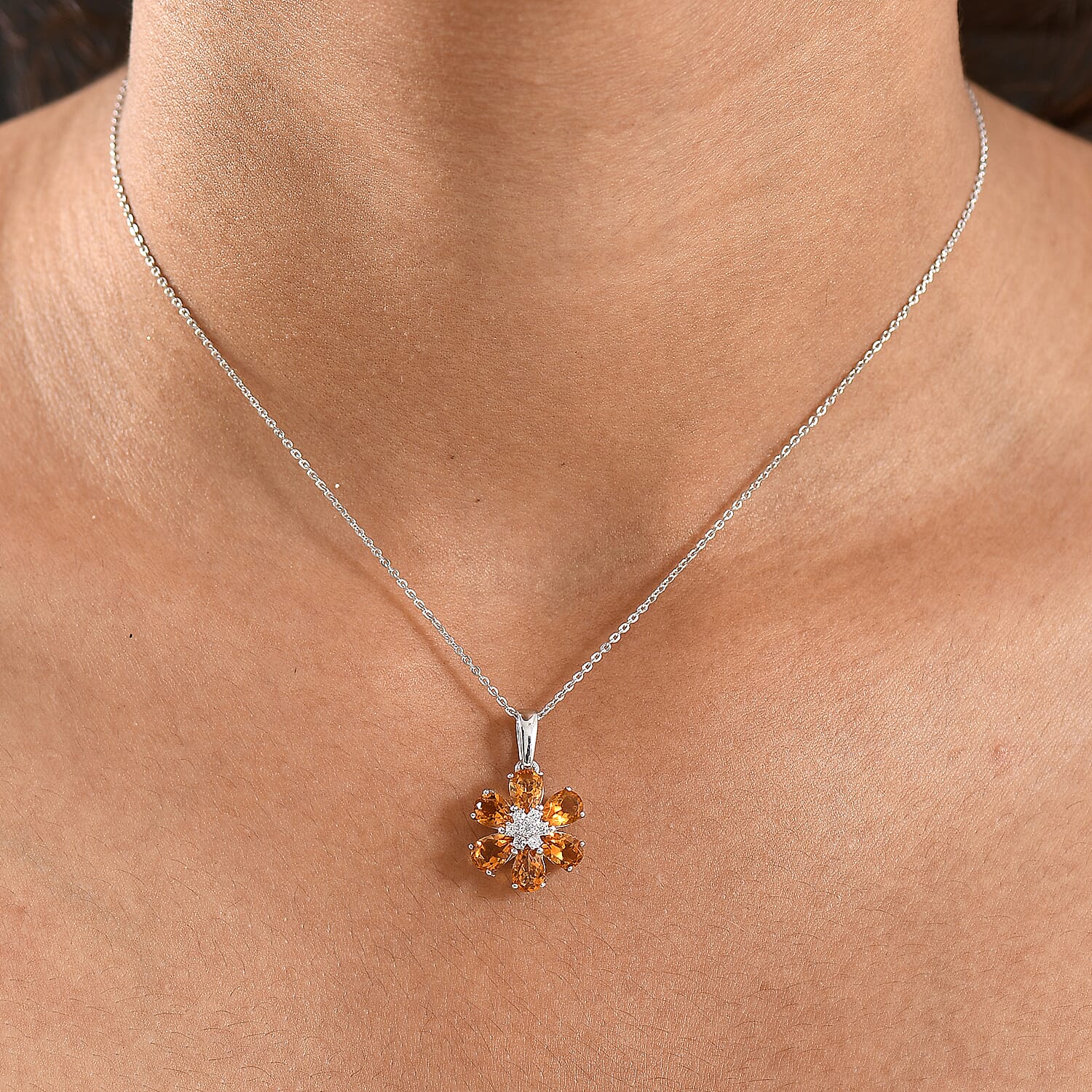 D'Joy Serra Gaucha Citrine & White Zircon Pendant with Chain (Size 20) in Platinum Overlay Sterling Silver 2.56 Ct.