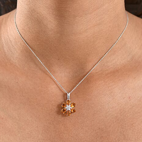 D'Joy Serra Gaucha Citrine & White Zircon Pendant with Chain (Size 20) in Platinum Overlay Sterling Silver 2.56 Ct.