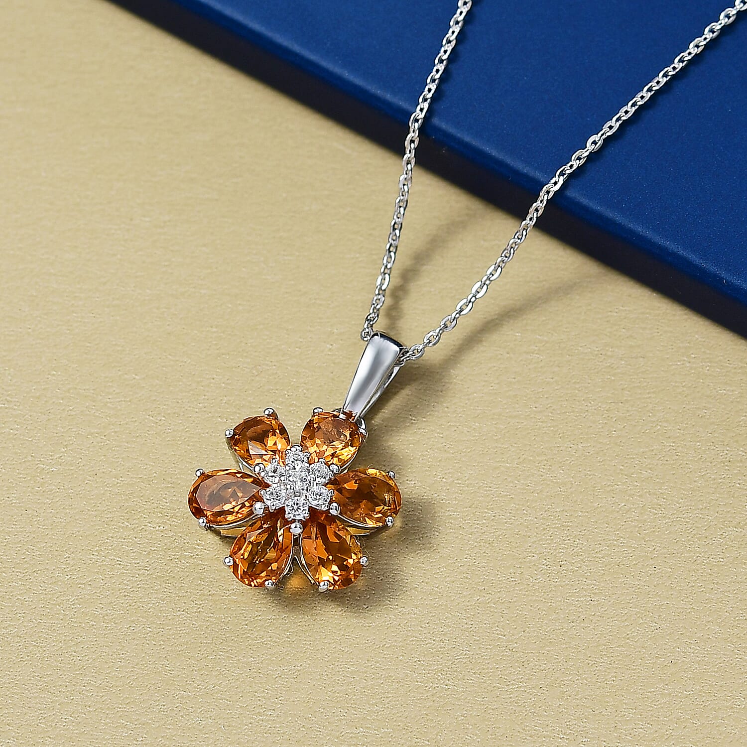 D'Joy Serra Gaucha Citrine & White Zircon Pendant with Chain (Size 20) in Platinum Overlay Sterling Silver 2.56 Ct.